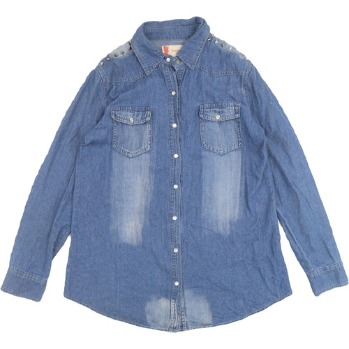 Jovonnista Womens Blue Denim Button-Up Shirt Size 12