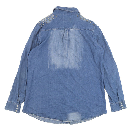Jovonnista Womens Blue Denim Button-Up Shirt Size 12