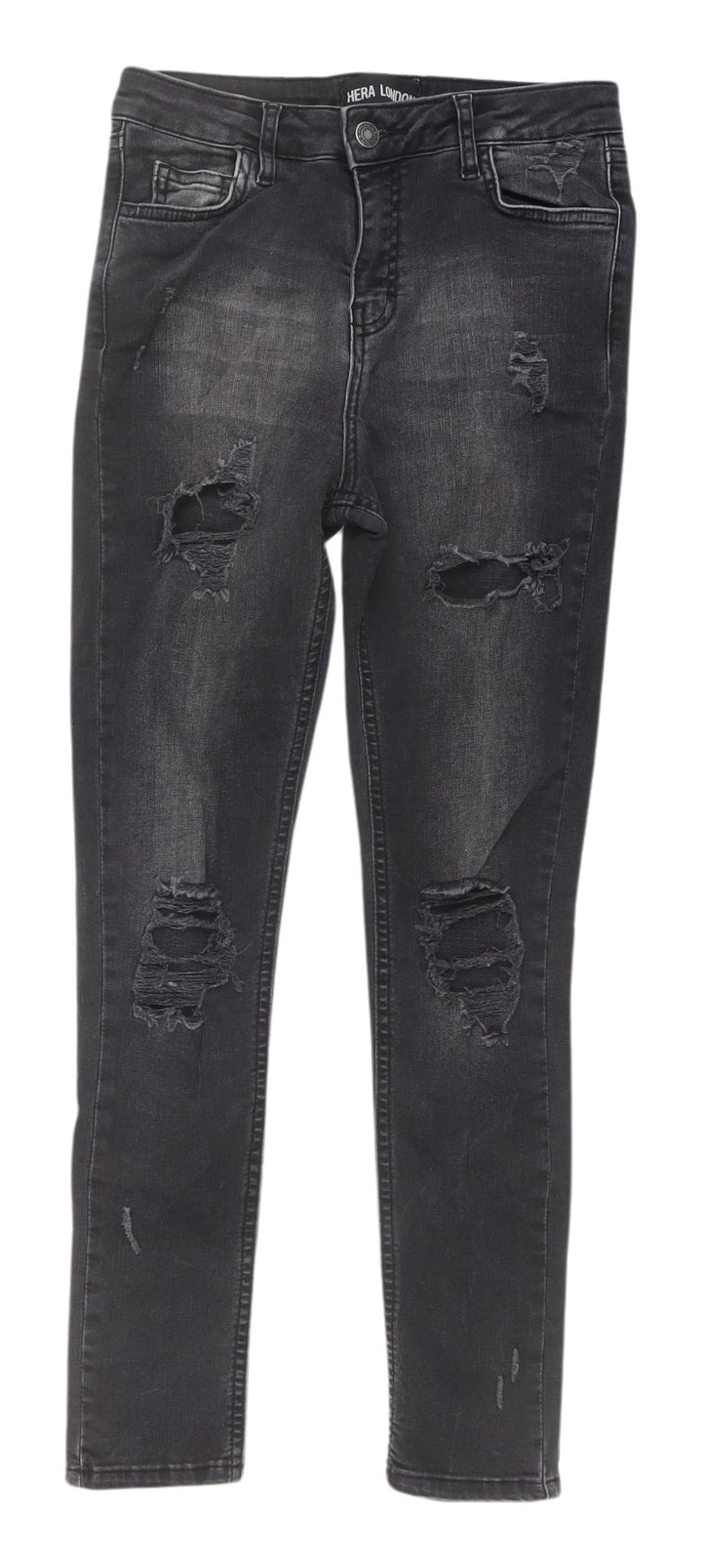 Hera London Women’s Black Skinny Distressed Jeans, 2XS