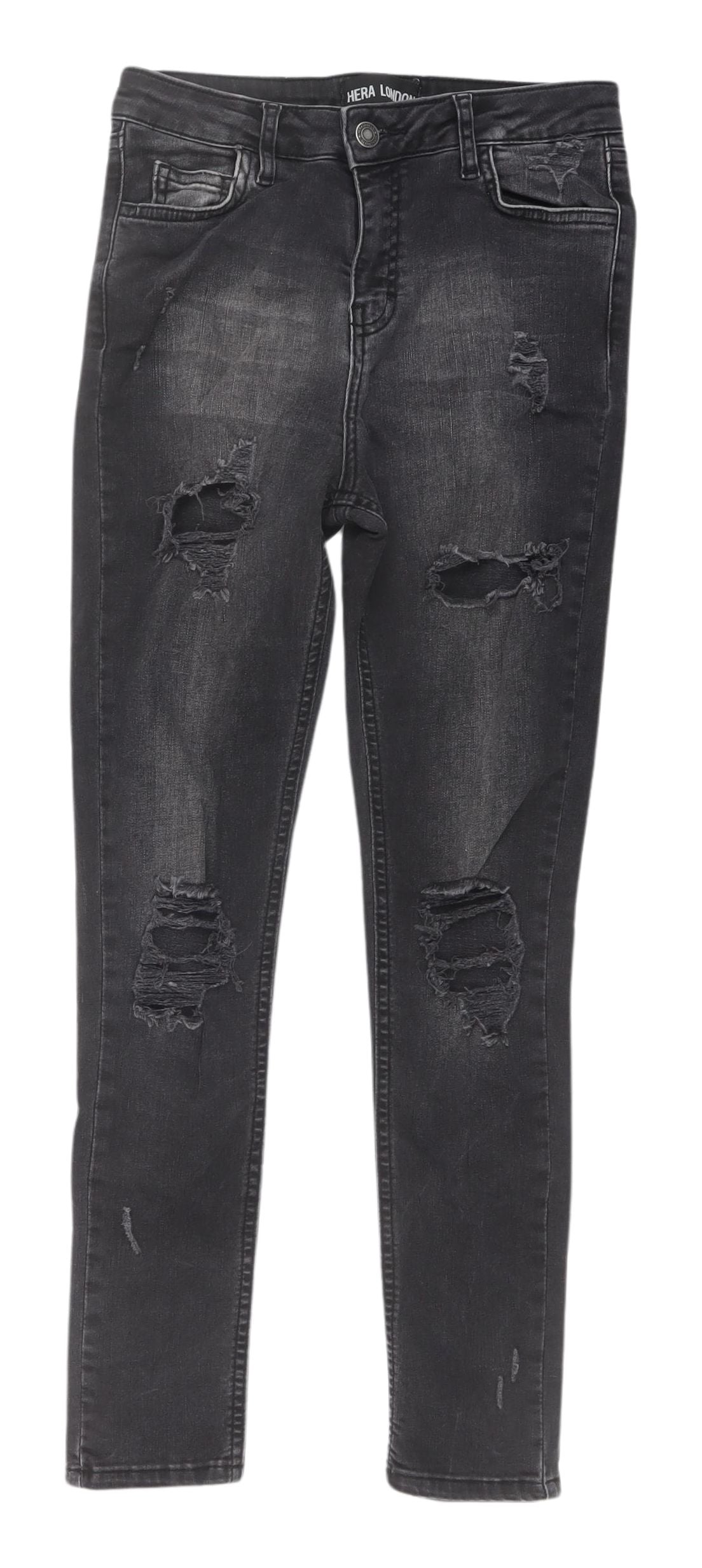 Hera London Women’s Black Skinny Distressed Jeans, 2XS