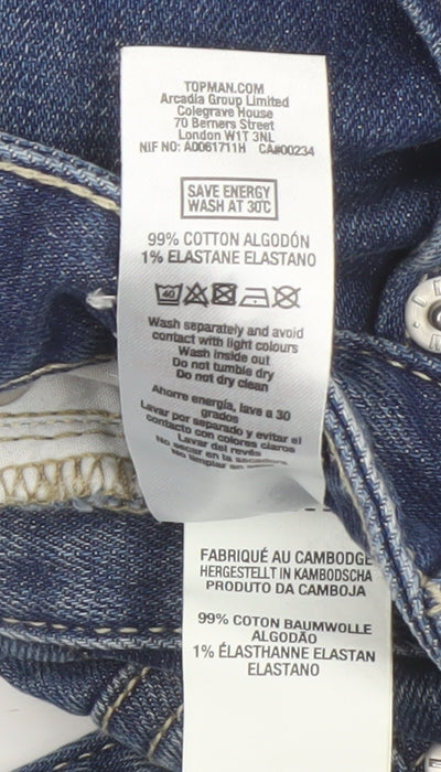 Topman Men's Blue Slim Fit Stretch Jeans Size 34