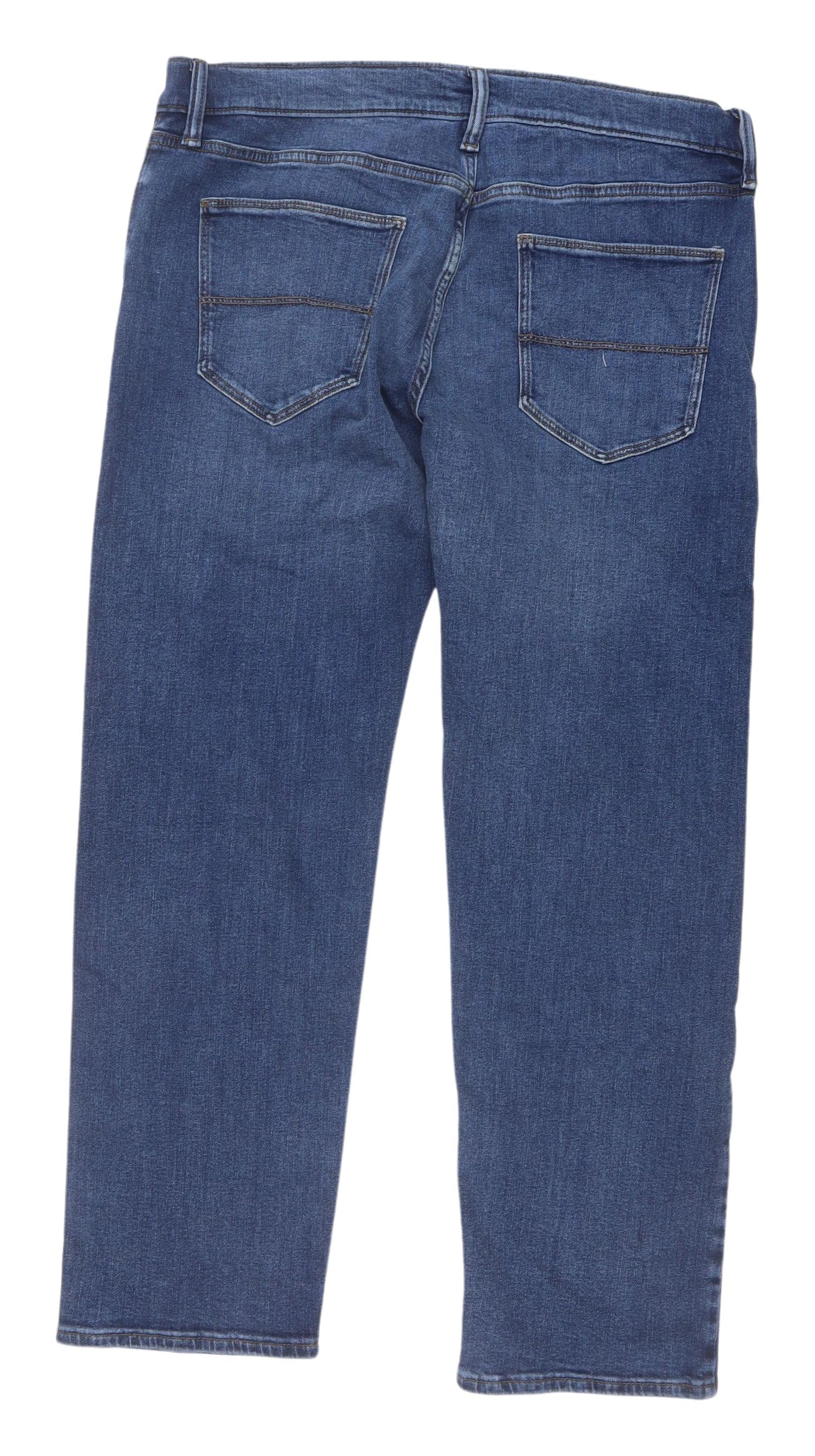 Marks and Spencer Men's Blue Straight Jeans, 34 Waist