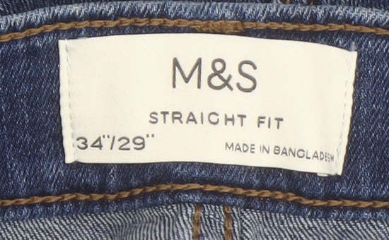 Marks and Spencer Men's Blue Straight Jeans, 34 Waist