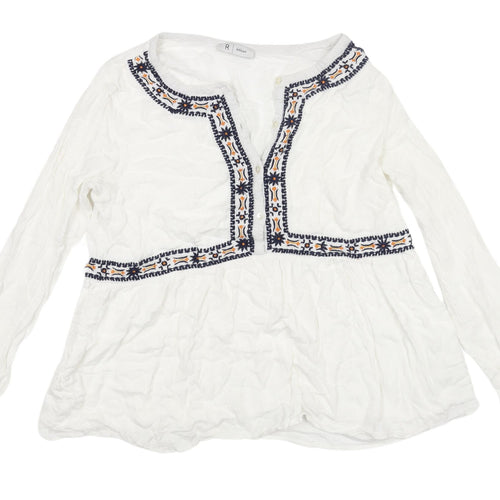 R édition Women's White Bohemian Embroidered Blouse Size 10