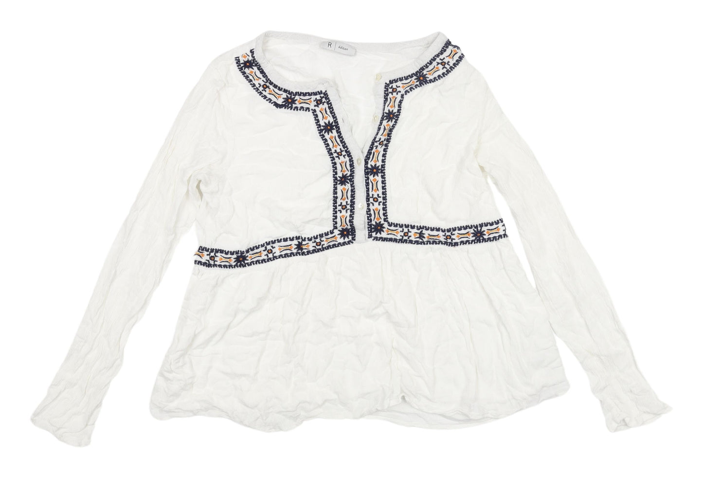 R édition Women's White Bohemian Embroidered Blouse Size 10