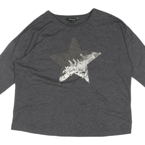 Bonmarché Women's Grey Sequin Star T-Shirt Size 18