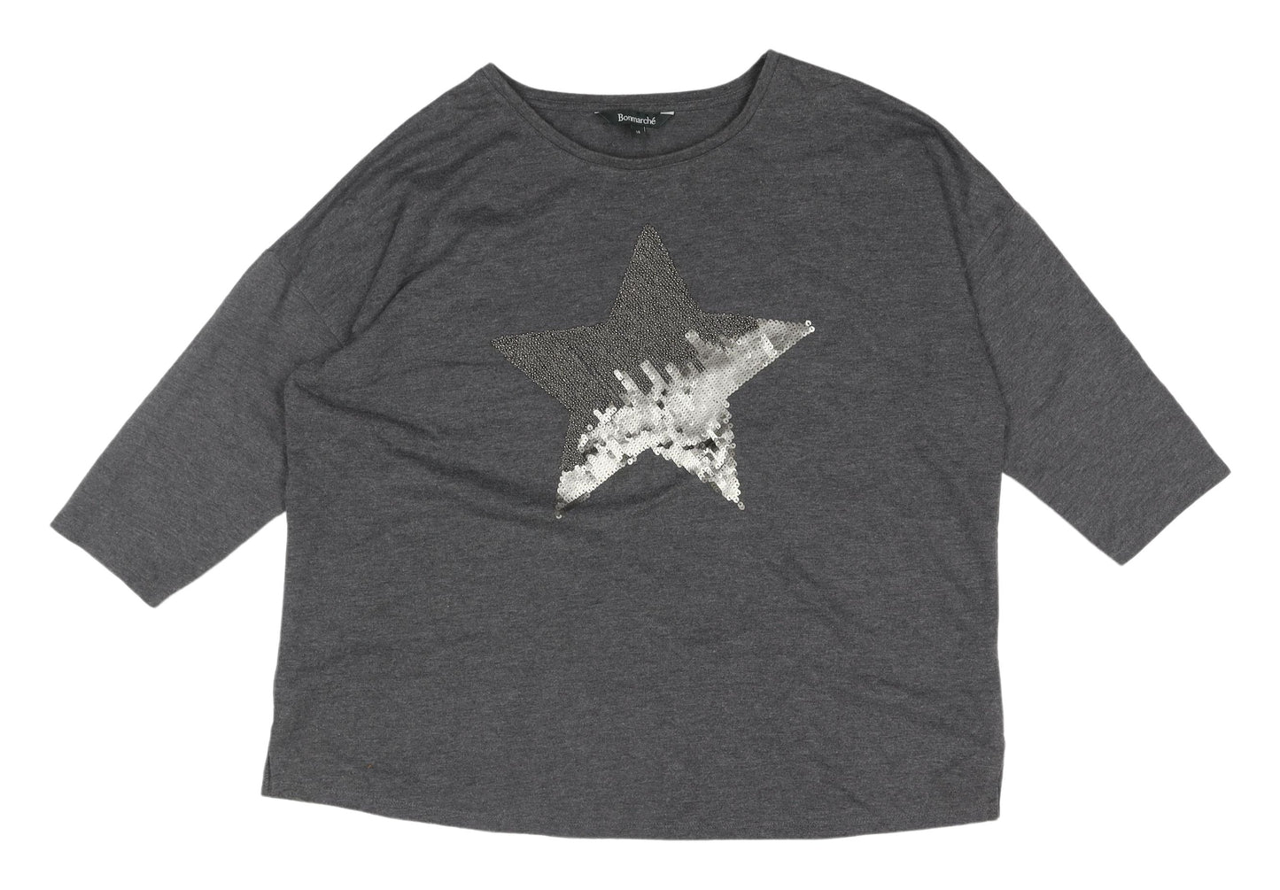 Bonmarché Women's Grey Sequin Star T-Shirt Size 18