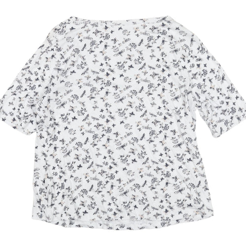 M&S Women's White Floral T-Shirt Size 18 V-Neck