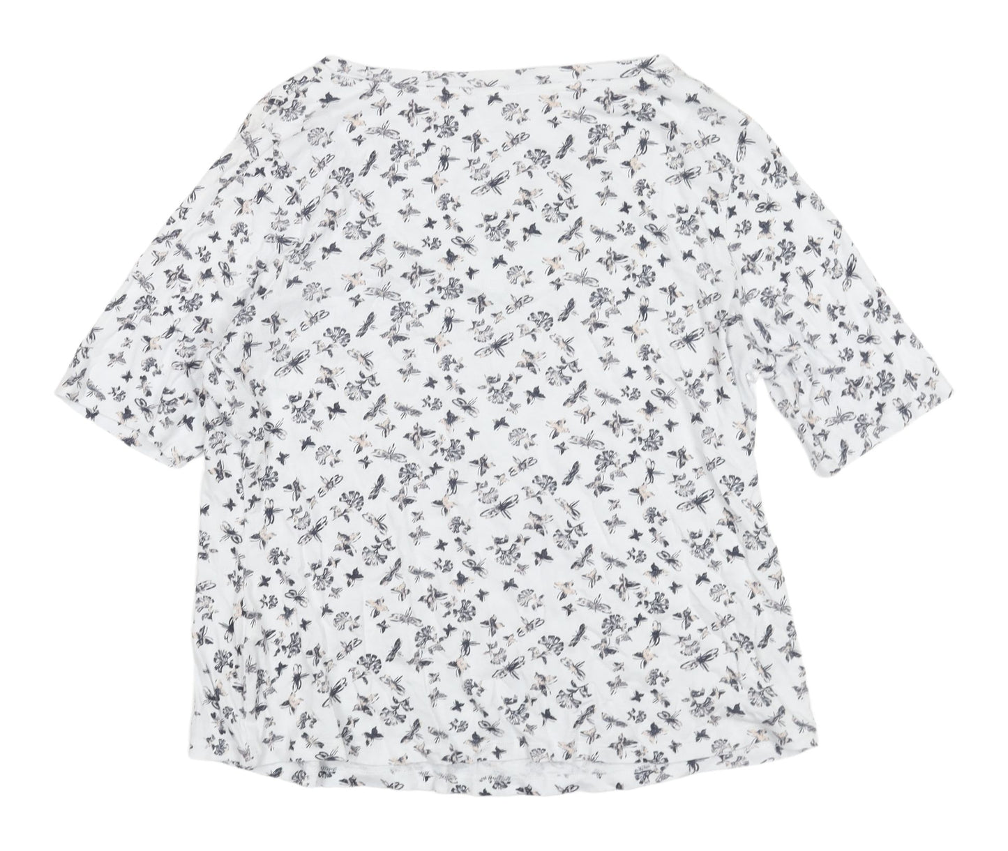 M&S Women's White Floral T-Shirt Size 18 V-Neck