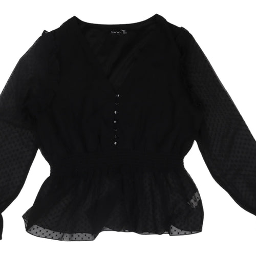 Boohoo Women's Black V-Neck Chiffon Blouse, Size 18