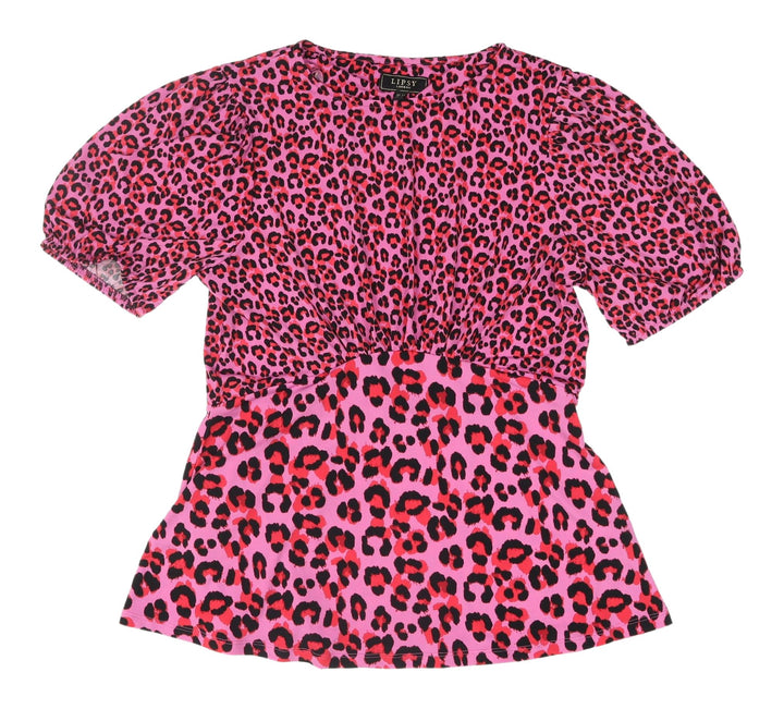 Lipsy Women's Pink Animal Print Cropped T-Shirt Size 14