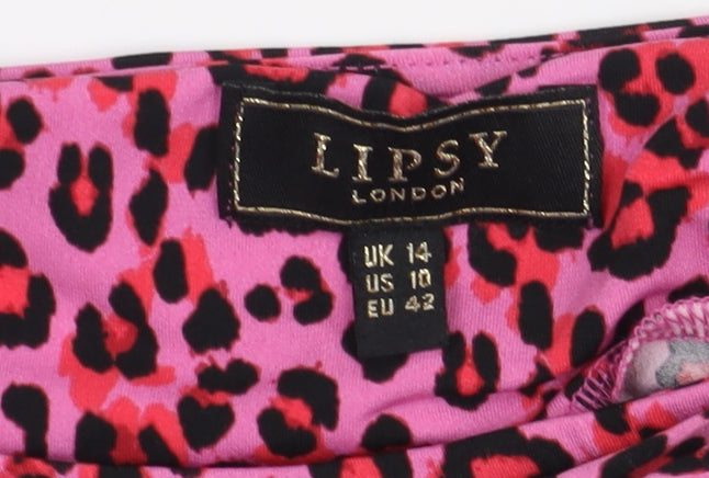Lipsy Women's Pink Animal Print Cropped T-Shirt Size 14