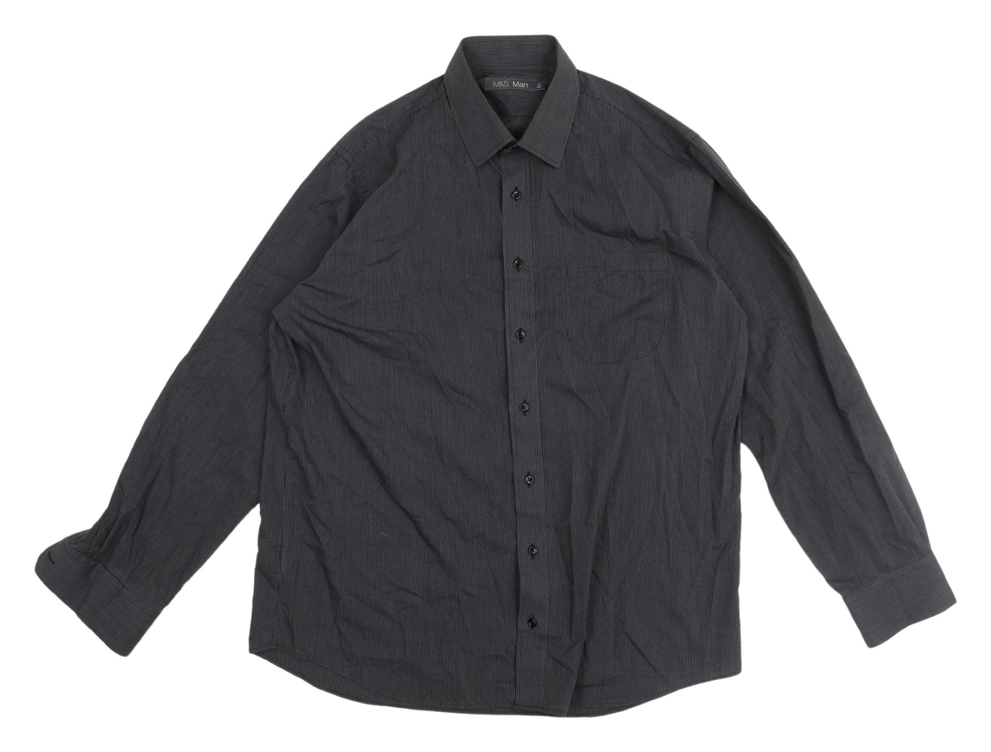 M&S Men's Black Striped Casual Shirt Sz 16 Plus