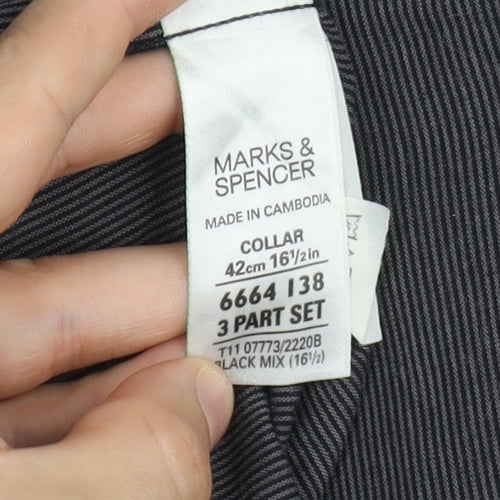 M&S Men's Black Striped Casual Shirt Sz 16 Plus