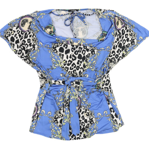 Izabel Women's Blue Tunic Blouse with Animal Print