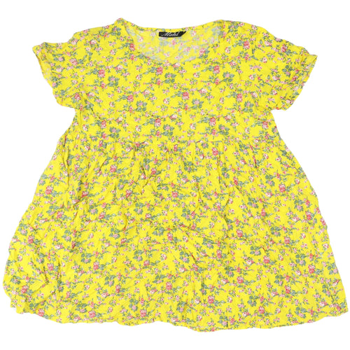 Motel Women's Yellow Floral Knee Length Dress L