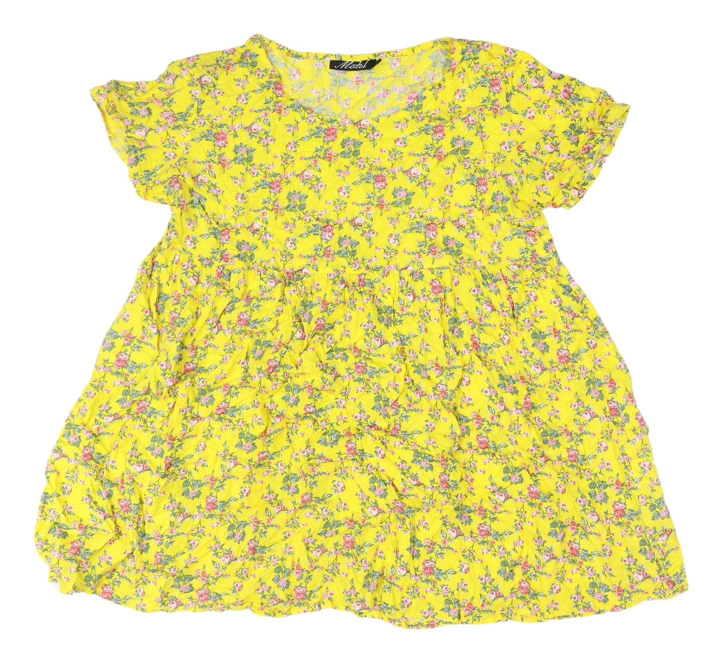Motel Women's Yellow Floral Knee Length Dress L
