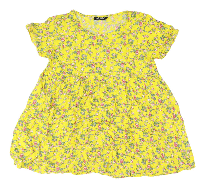 Motel Women's Yellow Floral Knee Length Dress L
