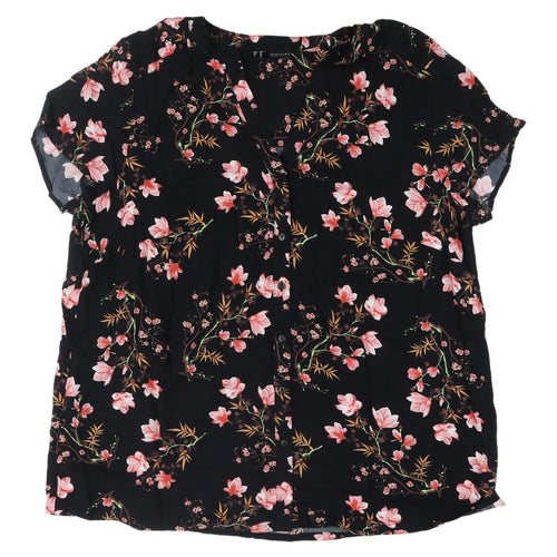 Bodyflirt Women's Black Floral Viscose Tunic Blouse Size 22
