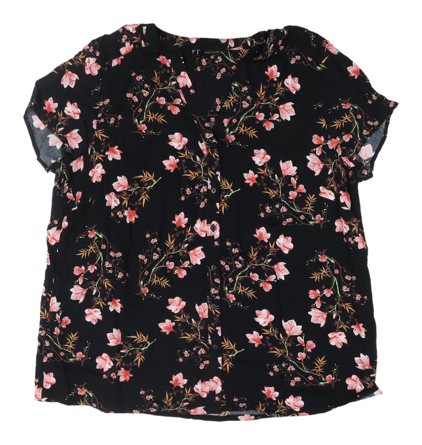 Bodyflirt Women's Black Floral Viscose Tunic Blouse Size 22