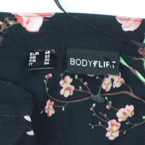 Bodyflirt Women's Black Floral Viscose Tunic Blouse Size 22