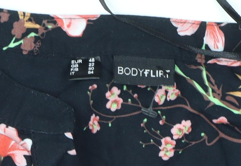 Bodyflirt Women's Black Floral Viscose Tunic Blouse Size 22