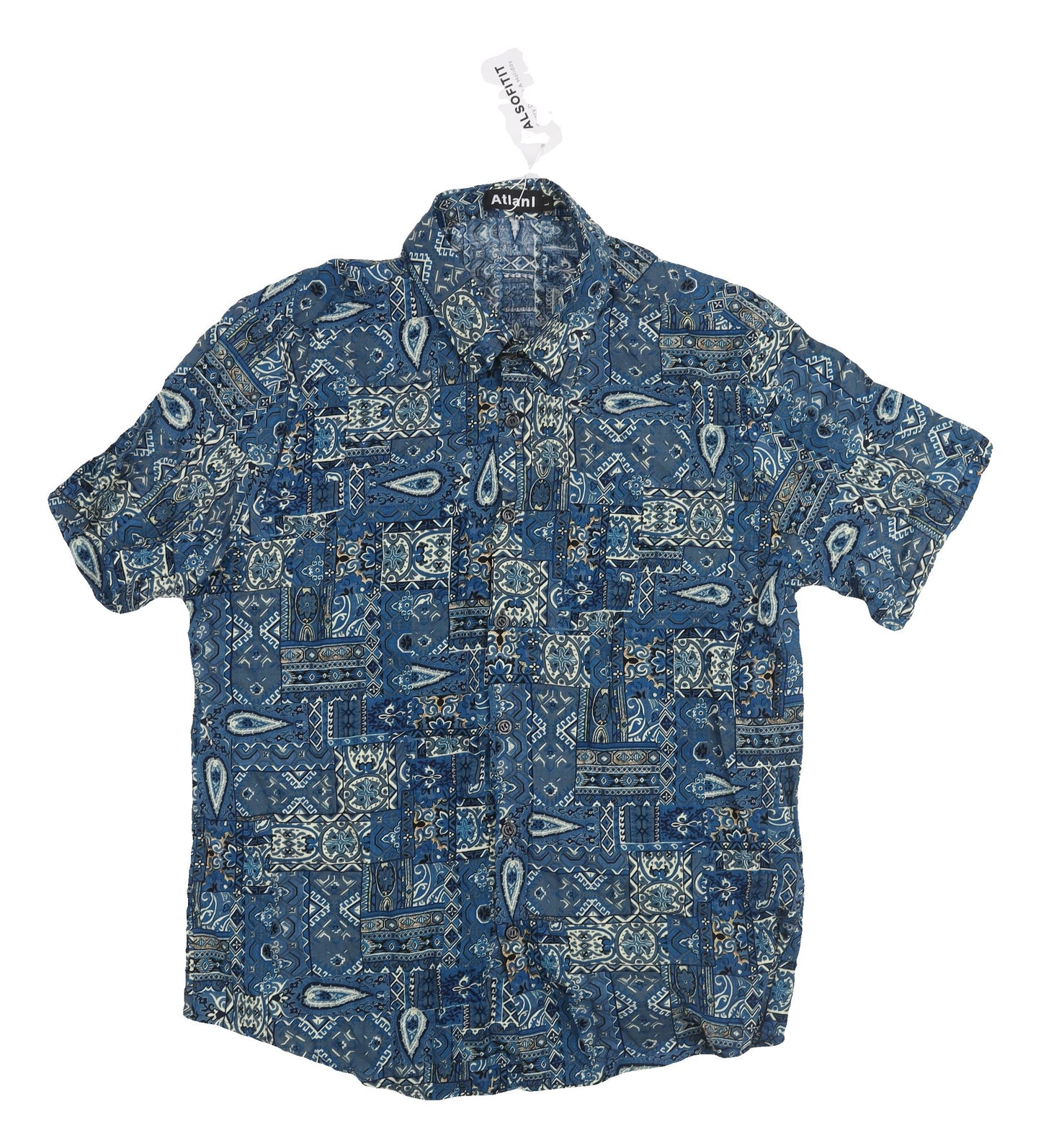 Atlanti Men's Blue Paisley Button-Up Shirt L