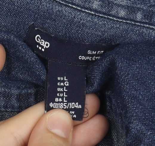 Gap Men's Blue Slim Fit Denim Shirt Size L