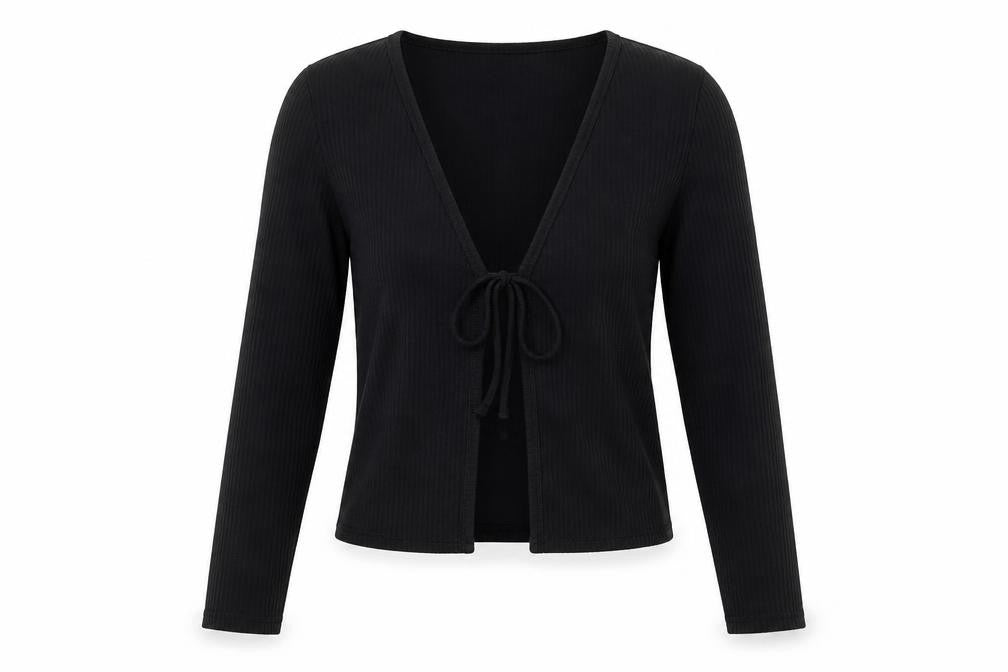 Front view of H&M Women's Black Cropped Blouse XS V-Neck
