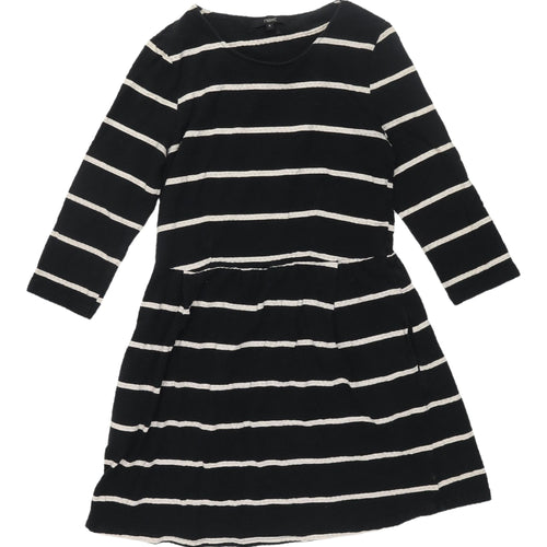 Next Women's Black Striped Skater Dress, Size 12