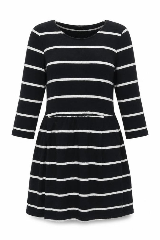 Front view of Next Women's Black Striped Skater Dress, size 12