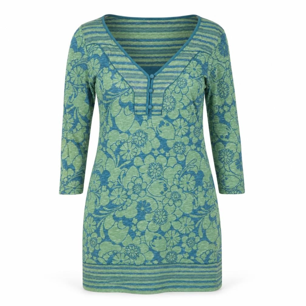 Front view of Next Women's Blue and Green 3/4 Sleeve Dress