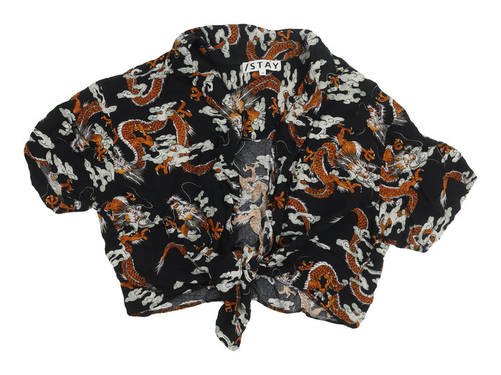 STAY Women's Black Cropped Animal Print Shirt M