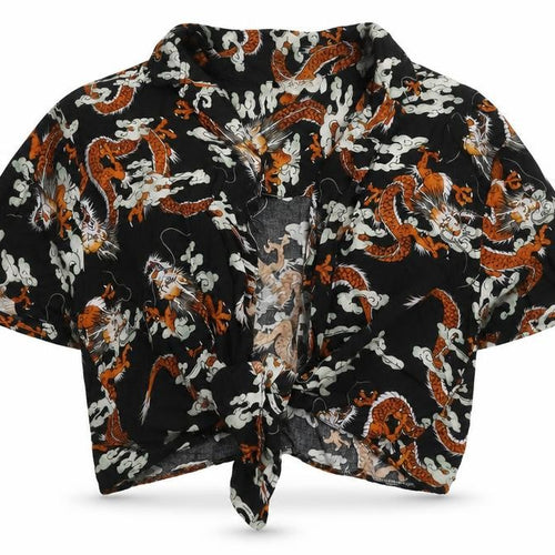 STAY Women's Black Cropped Animal Print Shirt M