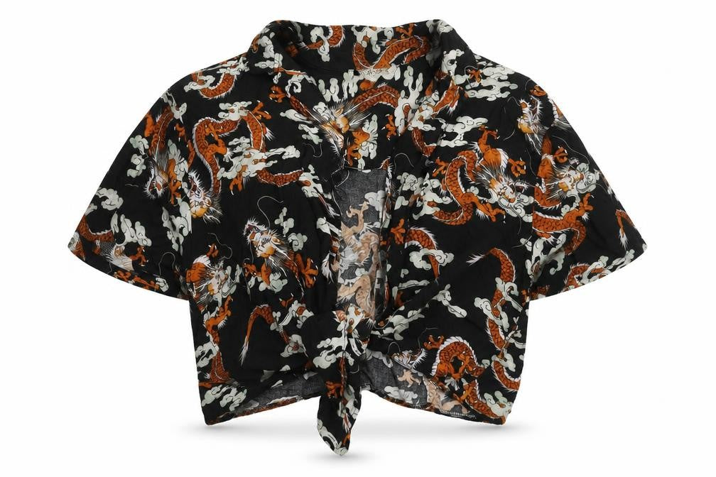 STAY Women's Black Cropped Animal Print Shirt M