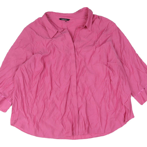 Essence Pink Blouse Women 3/4 Sleeve Button Spring