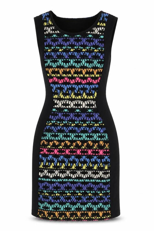 Front view of Yumi Women’s Multicoloured Geometric Dress UK 10