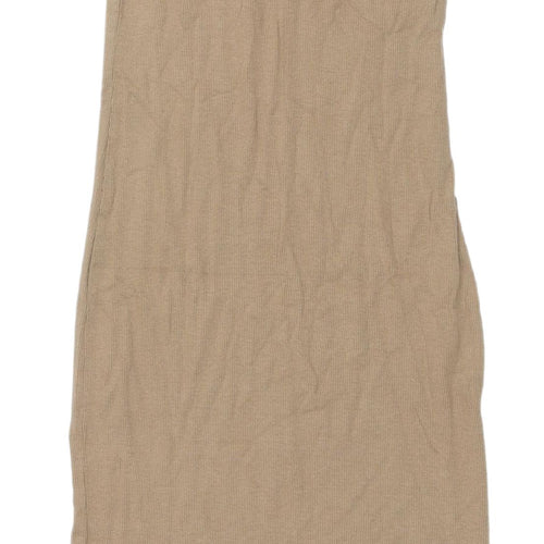 Zara Women's Beige Sleeveless Cowl Neck Dress M