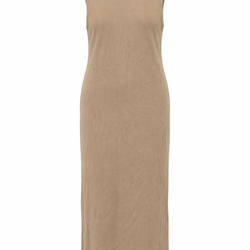 Zara Women's Beige Sleeveless Cowl Neck Dress M
