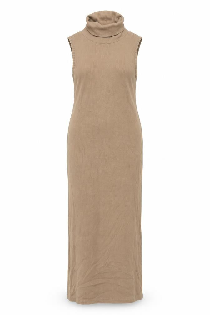 Zara Women's Beige Sleeveless Cowl Neck Dress M