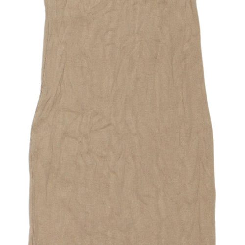 Zara Women's Beige Sleeveless Cowl Neck Dress M