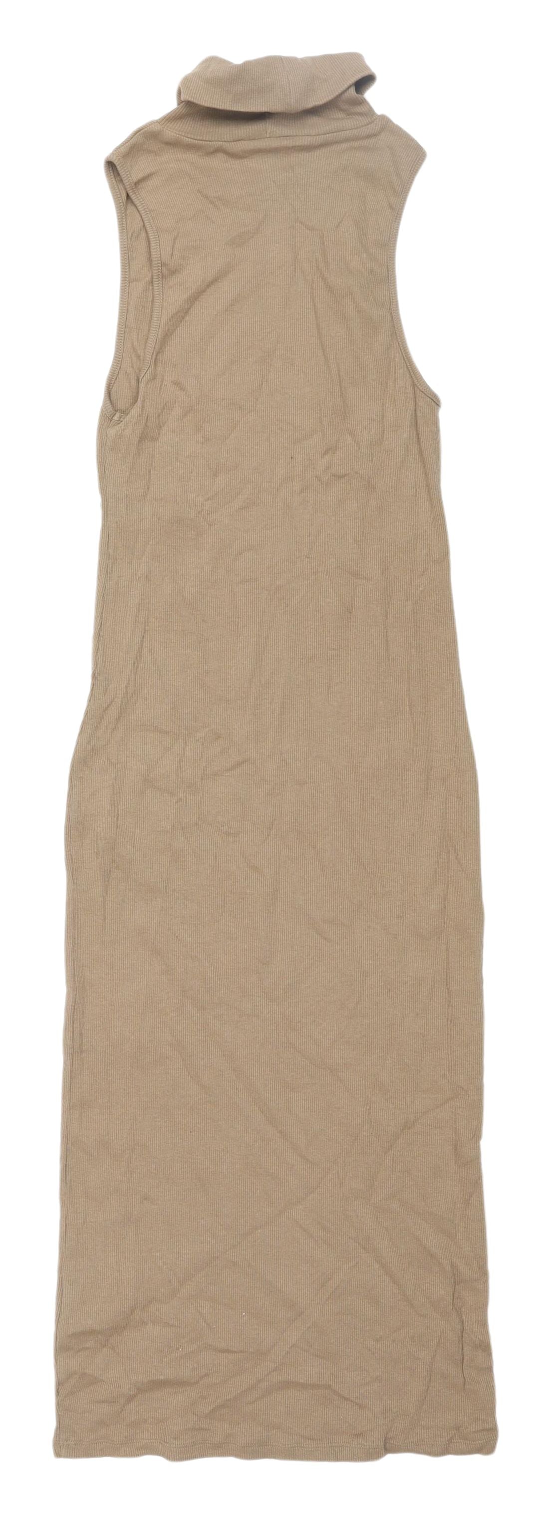 Zara Women's Beige Sleeveless Cowl Neck Dress M
