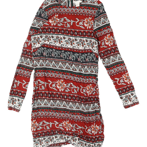 H&M Women's Red Multicoloured Shift Dress Size 4