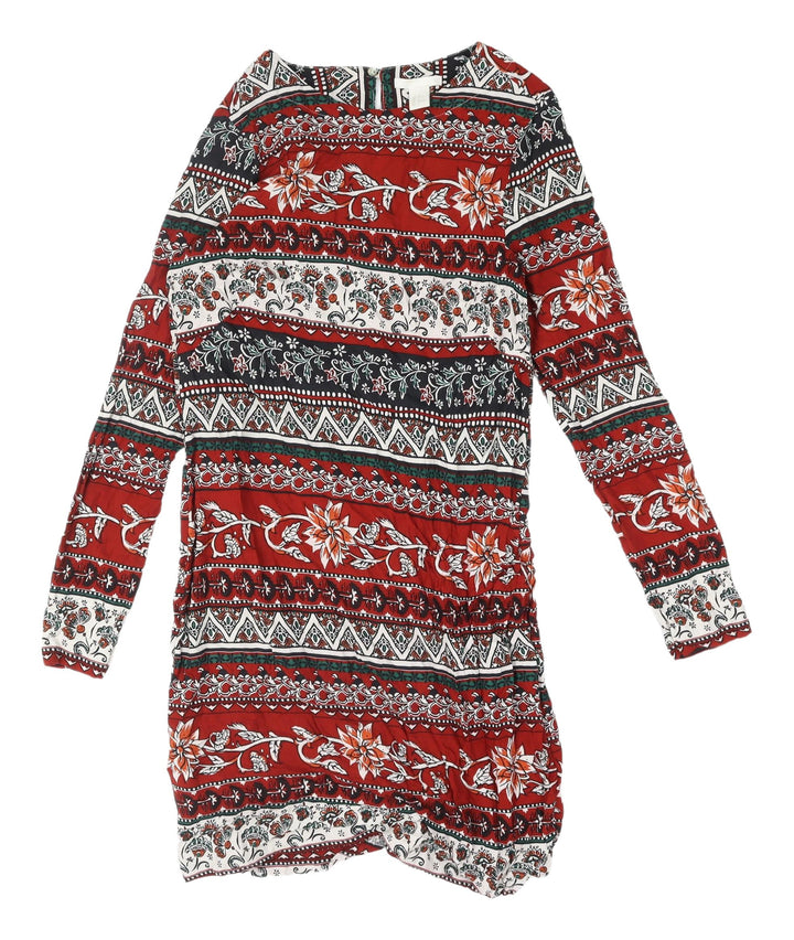 H&M Women's Red Multicoloured Shift Dress Size 4