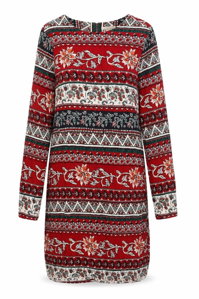 Front view of H&M Women's Red Multicoloured Shift Dress, size 4
