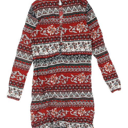 H&M Women's Red Multicoloured Shift Dress Size 4