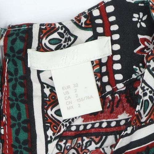 H&M Women's Red Multicoloured Shift Dress Size 4