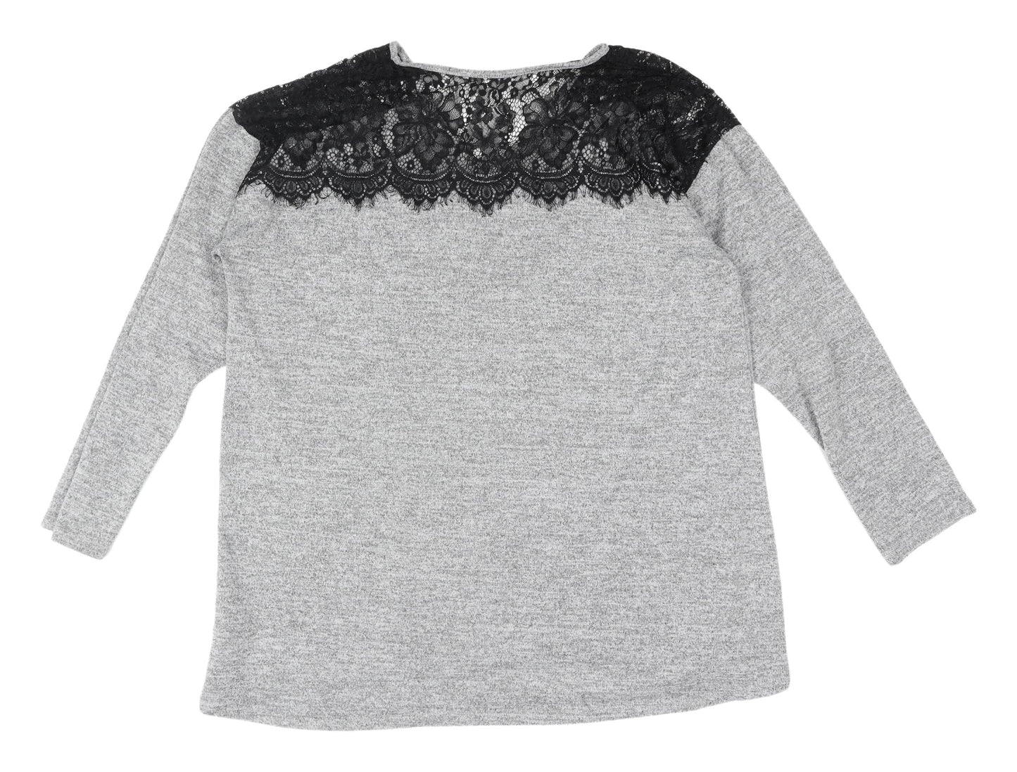 Lipsy Women's Grey Lace Accent Long Sleeve Top, Size 14