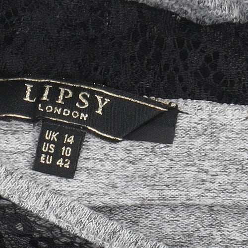 Lipsy Women's Grey Lace Accent Long Sleeve Top, Size 14
