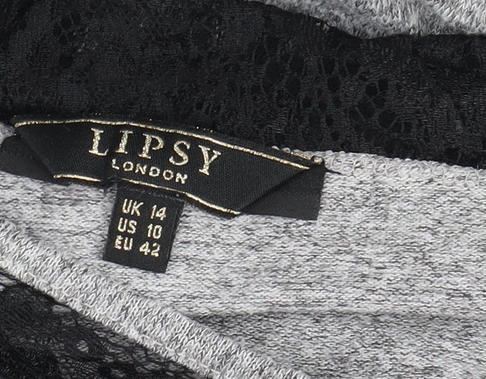 Lipsy Women's Grey Lace Accent Long Sleeve Top, Size 14